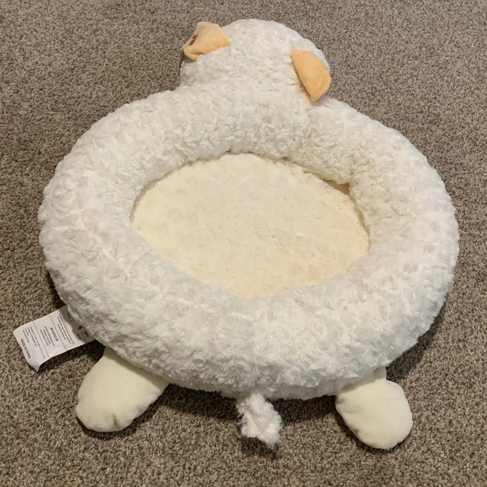 LMT: Plush Lamb (small) Pet Cozy Bed - Cream in Color
